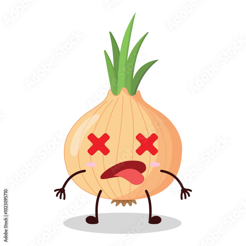 cute fainted expression of onion cartoon character