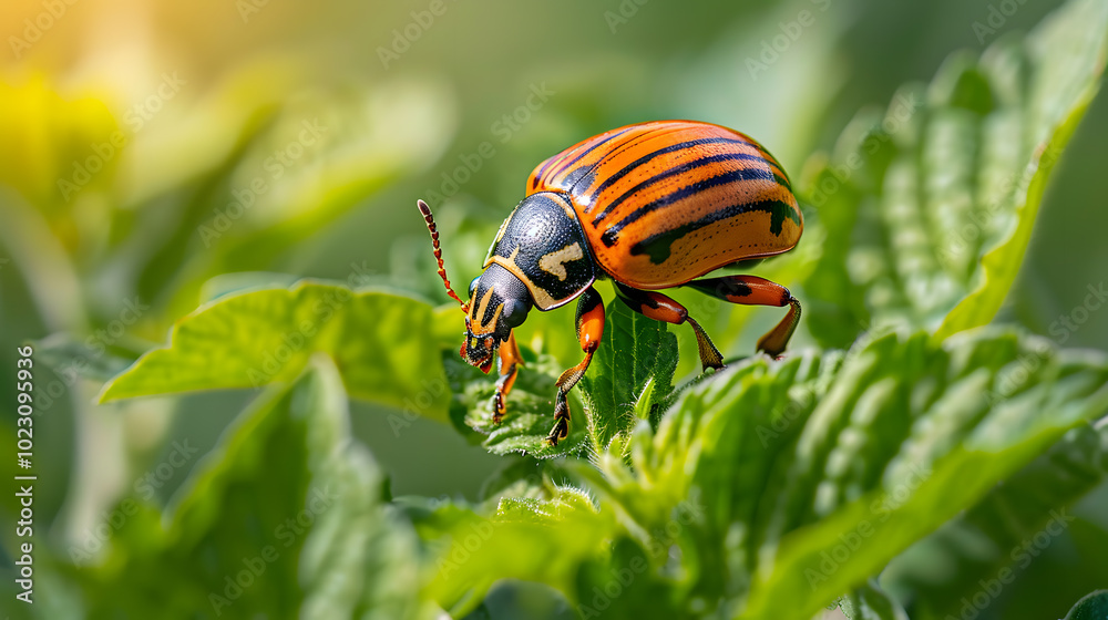 A colorful beetle perched on a lush leaf showcases the captivating beauty of the environment with its striking hues, emphasizing the marvels of the surrounding natural world A colorful beetle perched on a lush leaf showcases the captivating beauty of the environment with its striking hues, emphasizing the marvels of the surrounding natural world