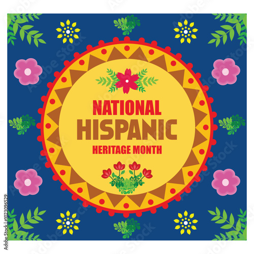 National hispanic heritage month festival banner with tropical floral pattern, ethnic floral ornament. flat vector modern illustration