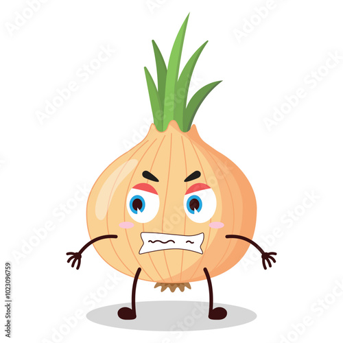 cute angry expression of onion cartoon character