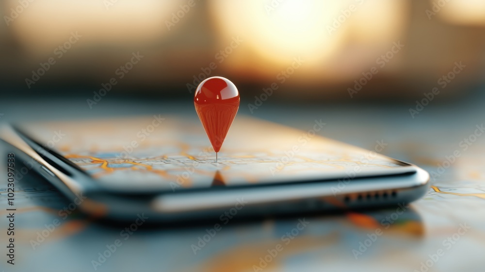 A close-up view of a digital map displayed on a contemporary device, featuring a prominently floating navigational pin indicating location or destination. A close-up view of a digital map displayed on a contemporary device, featuring a prominently floating navigational pin indicating location or destination.