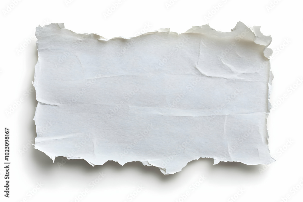 White Torn Paper with Creases and a Rough Edge Isolated on White Background. White Torn Paper with Creases and a Rough Edge Isolated on White Background.