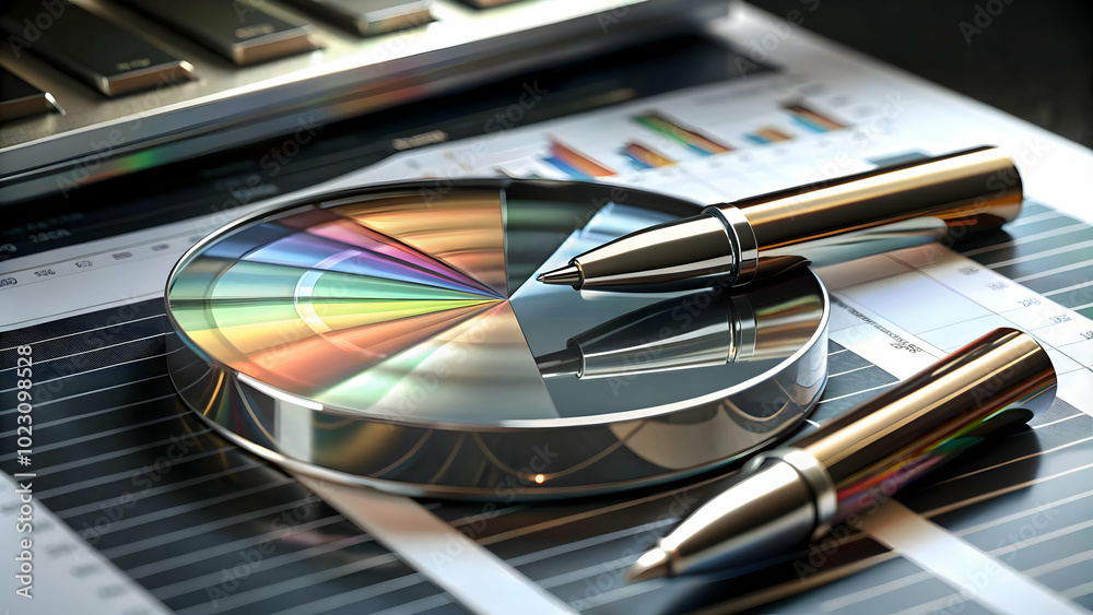 3D Glossy Pen and Paper with Holographic Marketing Strategy Elements and Pie Chart on White Background - Ideal for Strategic Marketing Content 3D Glossy Pen and Paper with Holographic Marketing Strategy Elements and Pie Chart on White Background - Ideal for Strategic Marketing Content