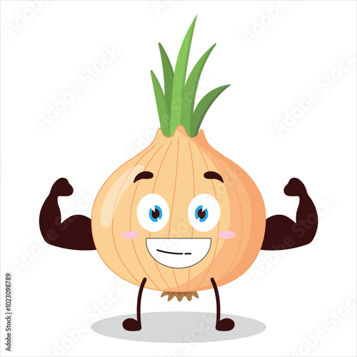 cute masculine healthy athlete expression of onion cartoon character