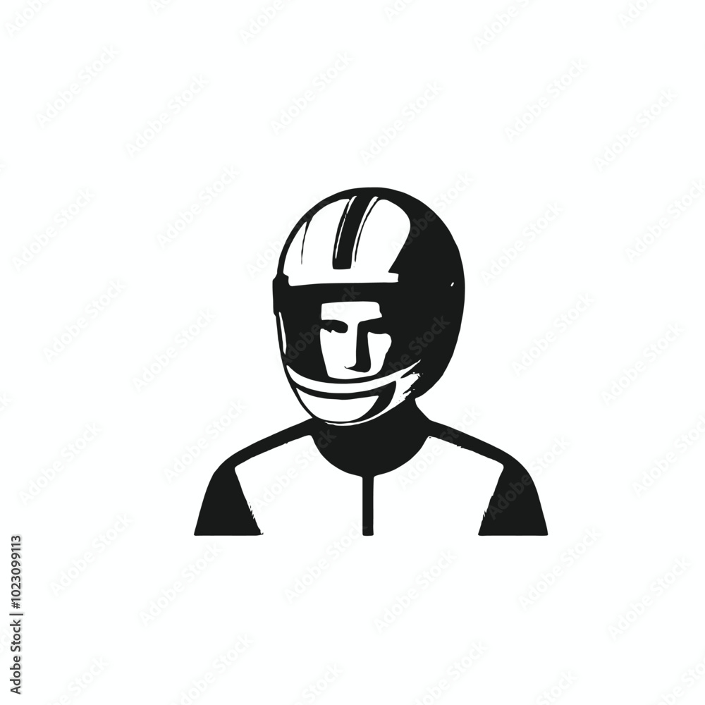 A close-up portrait of a 35-year-old Caucasian male wearing a black racing helmet, vector silhouette A close-up portrait of a 35-year-old Caucasian male wearing a black racing helmet, vector silhouette