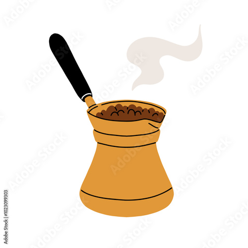 Coffee makers. French press filter and cezve for turkish coffee, chemex, moka pot. Cafe or bakery equipment for morning energy hot drinks, Flat cartoon vector set.