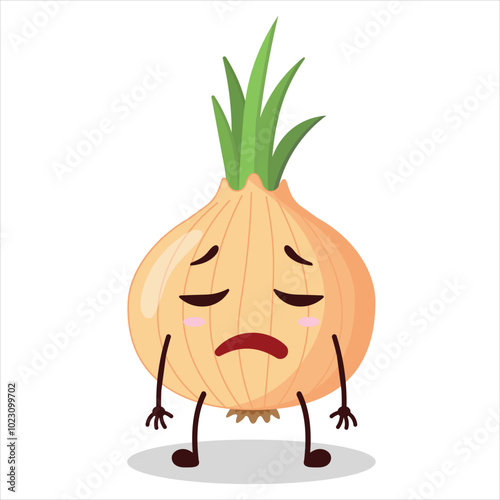 cute tired expression of onion cartoon character