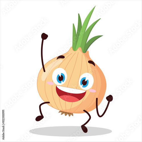 cute hurray victory expression of onion cartoon character
