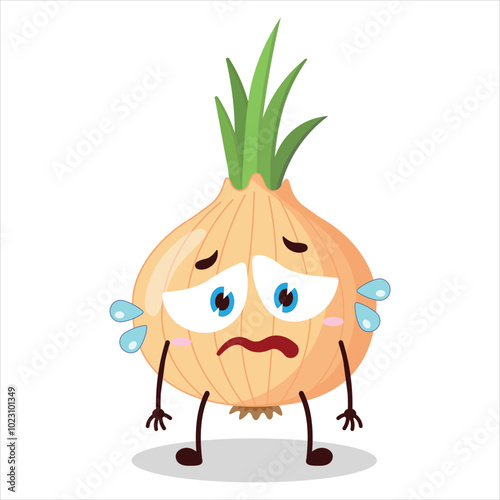 cute depressed expression of onion cartoon character