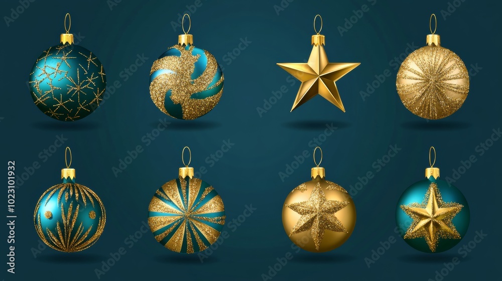 A collection of Christmas baubles on the plain background