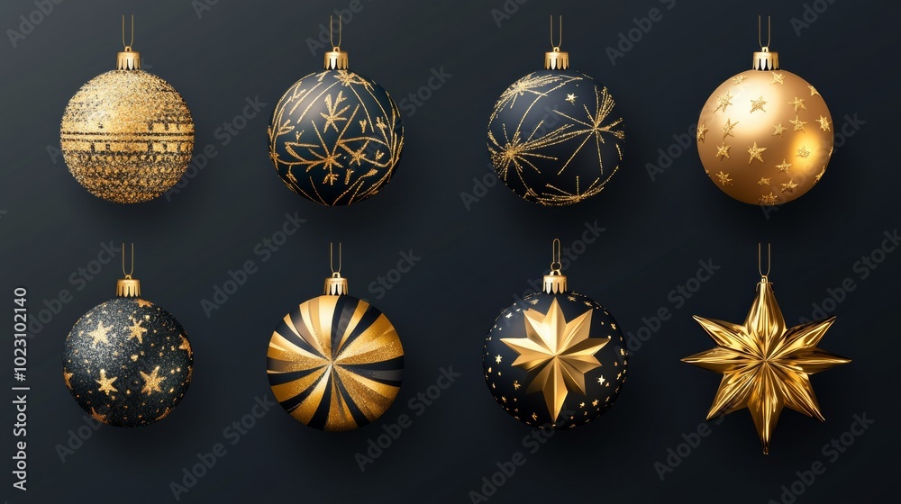 A collection of Christmas baubles on the plain background