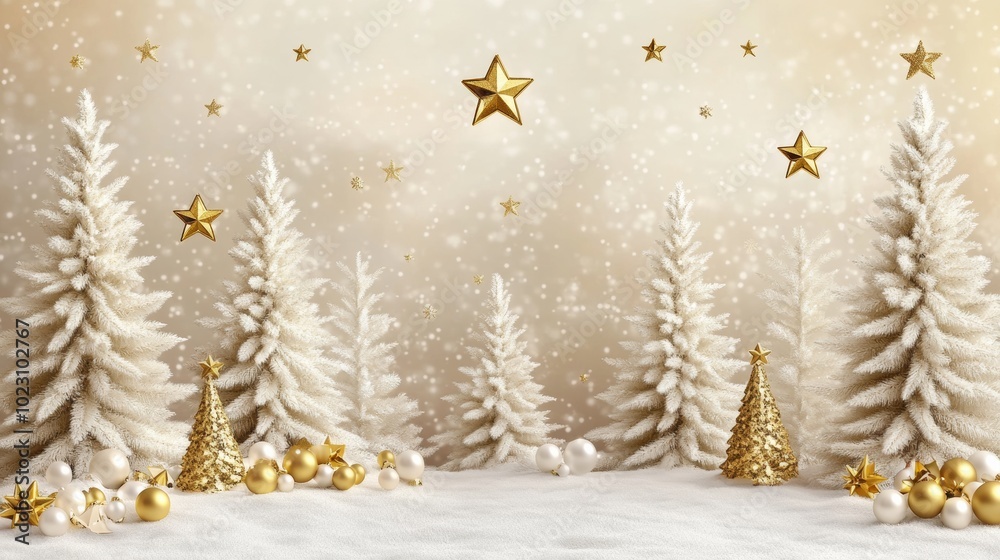 A set of white Christmas trees with golden stars A set of white Christmas trees with golden stars