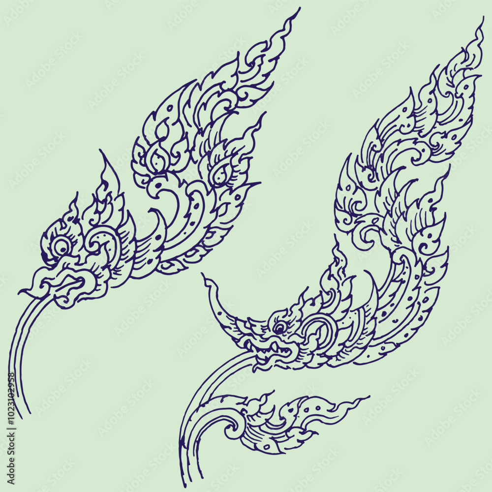 abstract bird in Thai art ornament vector for card decoration illustration abstract bird in Thai art ornament vector for card decoration illustration
