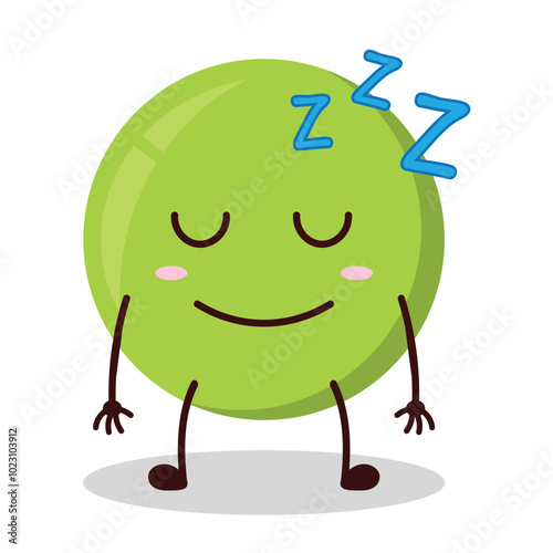 cute sleep expression of pea cartoon character