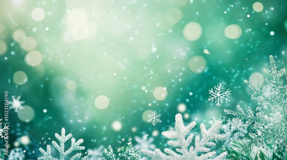 Green new year banner with snowflakes Green new year banner with snowflakes