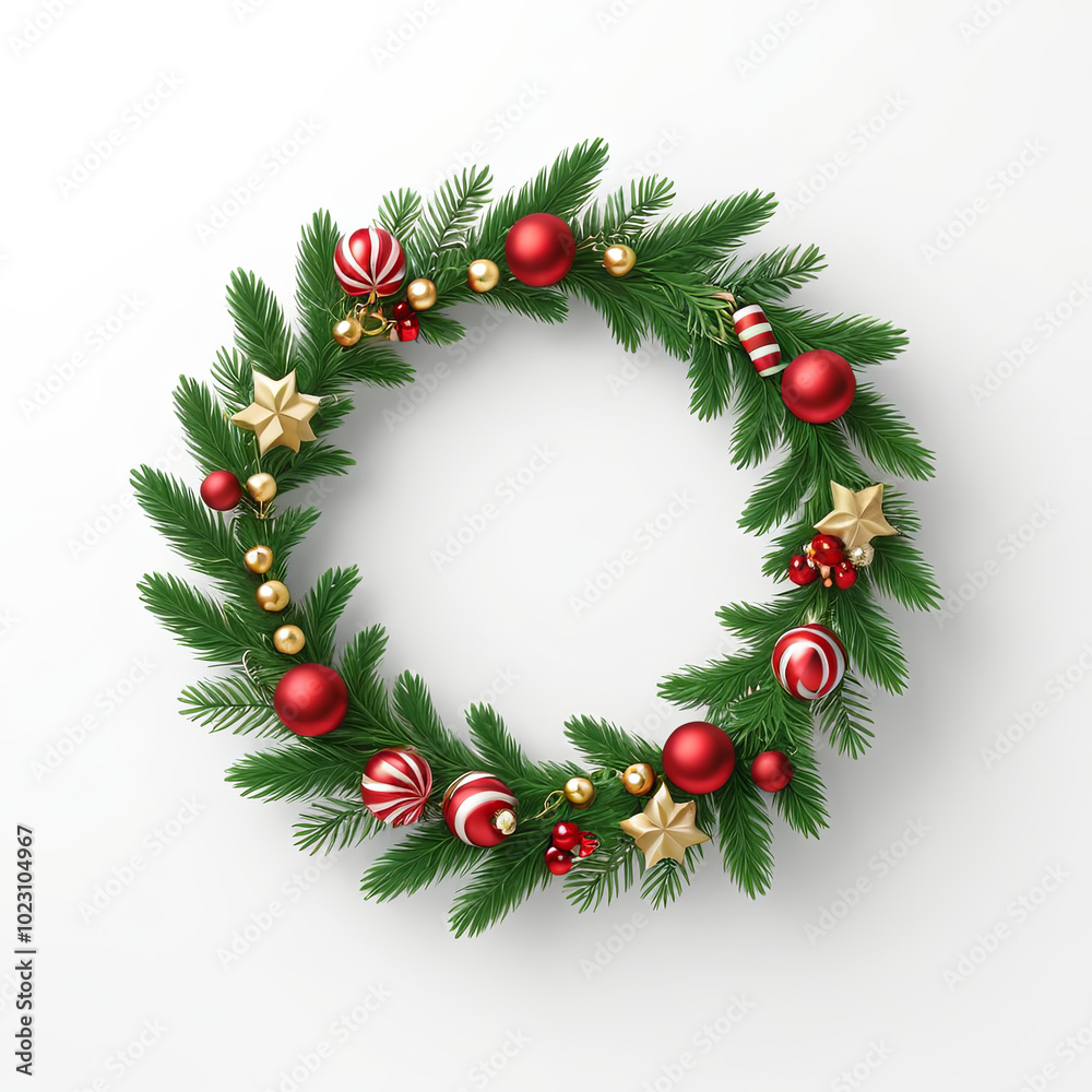 3d Icon of Christmas wreath with decorative elements in a white background 3d Icon of Christmas wreath with decorative elements in a white background