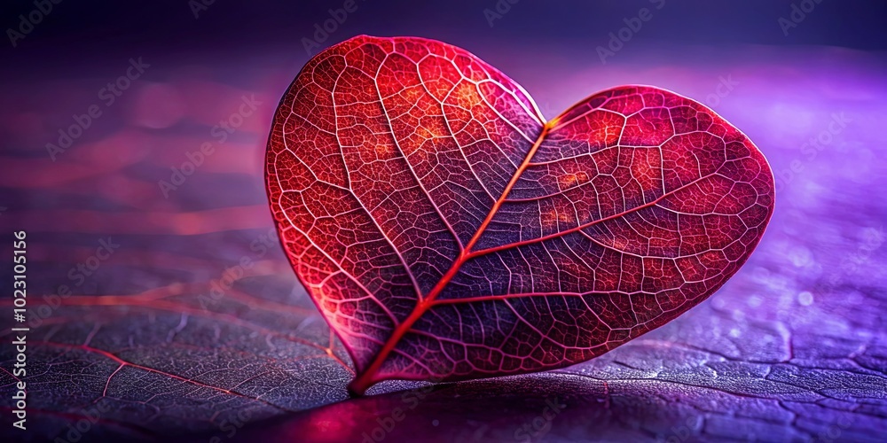 Φωτογραφία A delicate heart-shaped leaf, veins illuminated with vibrant hues, showcasing the intricate beauty of nature's design