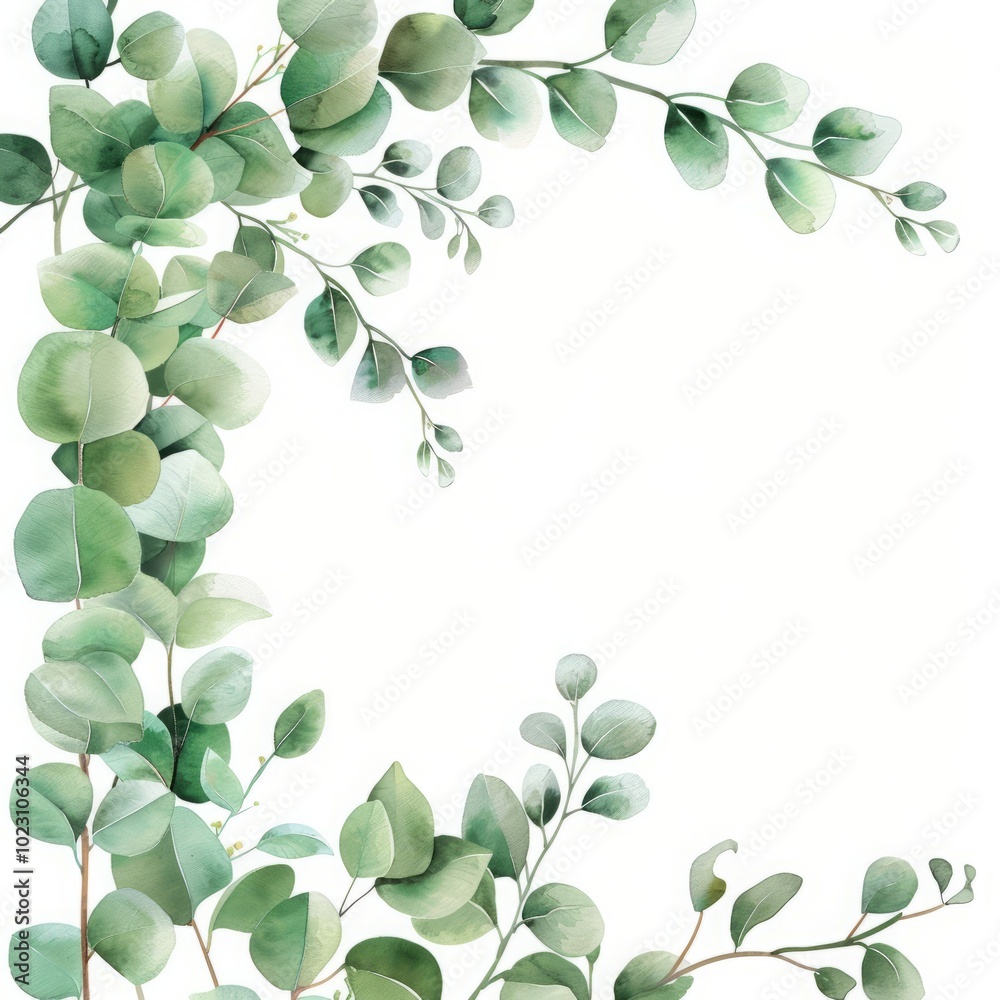 Obraz premium Eucalyptus green plant leaves on white background card decoration