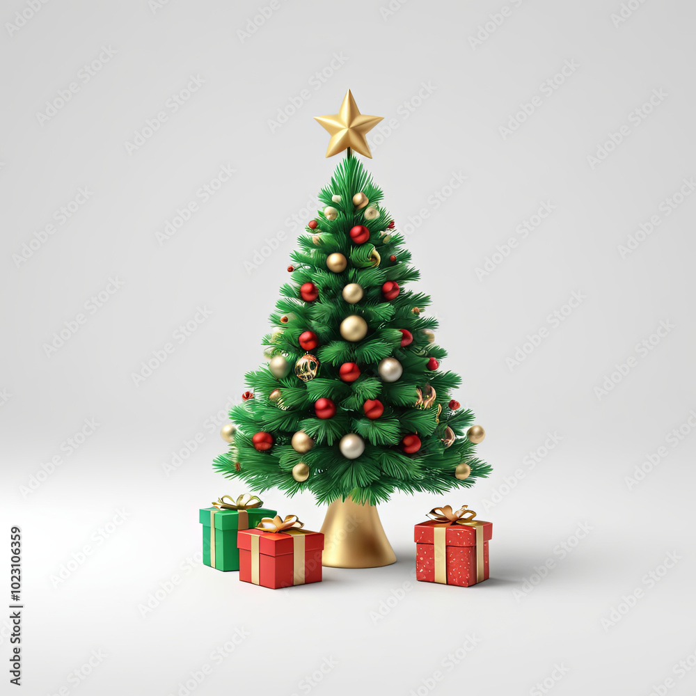 3d icon of Christmas tree decorative elements in a white background 3d icon of Christmas tree decorative elements in a white background