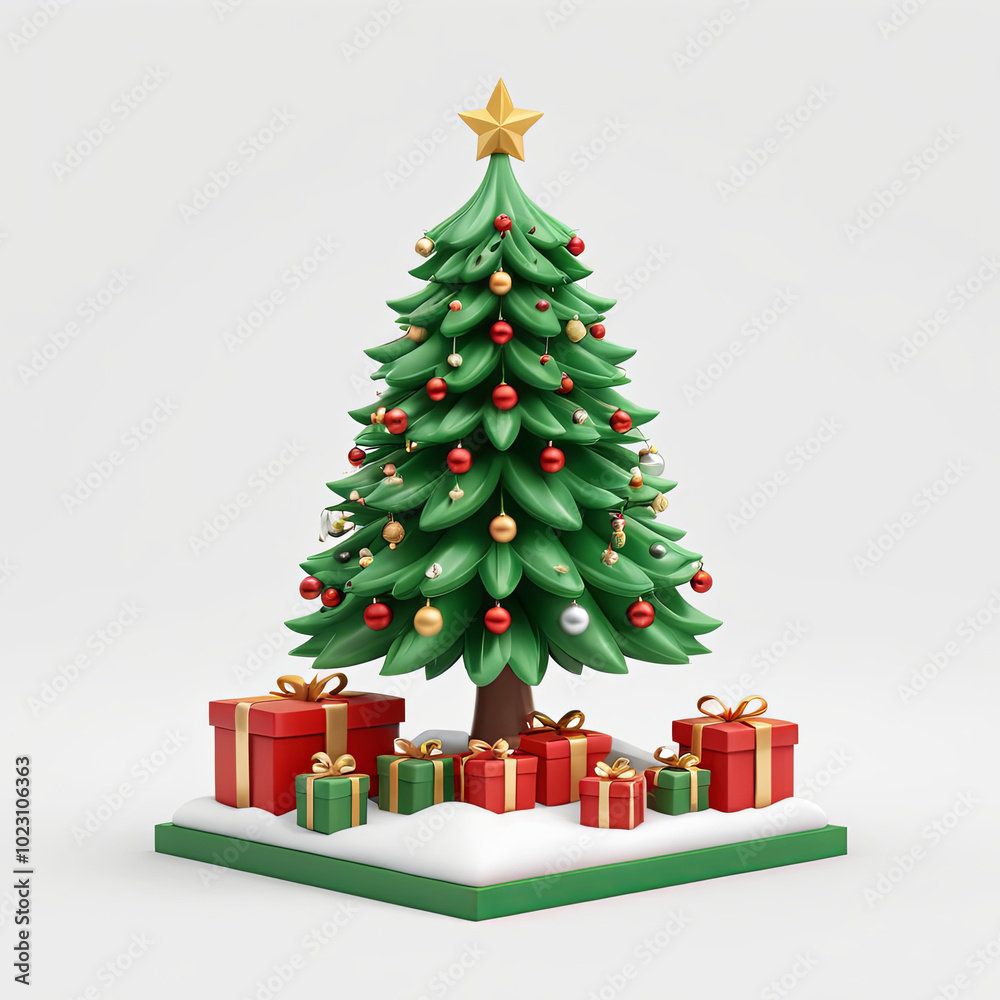 3d icon of Christmas tree decorative elements in a white background 3d icon of Christmas tree decorative elements in a white background