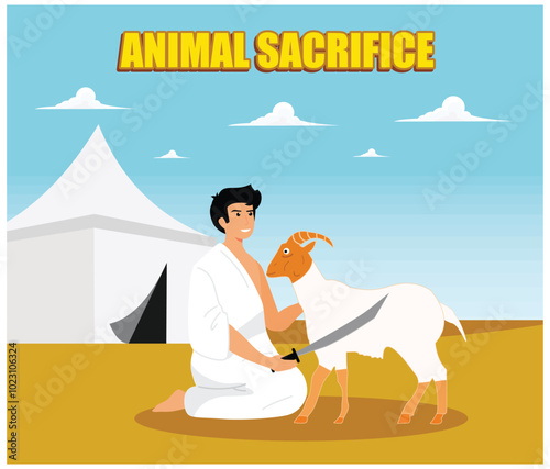 Animal service. Hajj and umrah for travel service business website and mobile web. Flat vector modern illustration