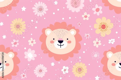 Create a Cute Pink Seamless Pattern Featuring Playful Elements for Backgrounds, Textiles, and Stationery Design, Perfect for Kids and Fun Projects