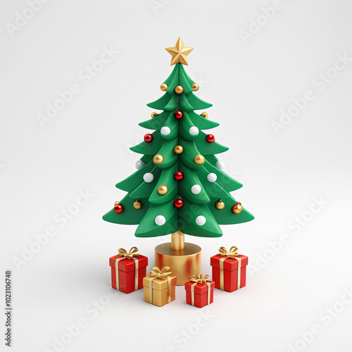 3d icon of Christmas tree decorative elements in a white background