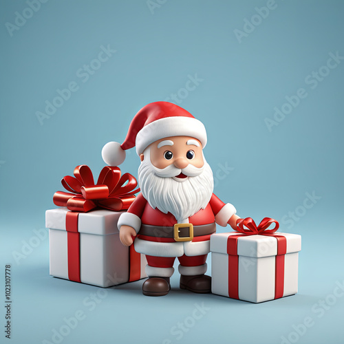 3d Icon of Christmas gift with decorative colorful elements in a white background