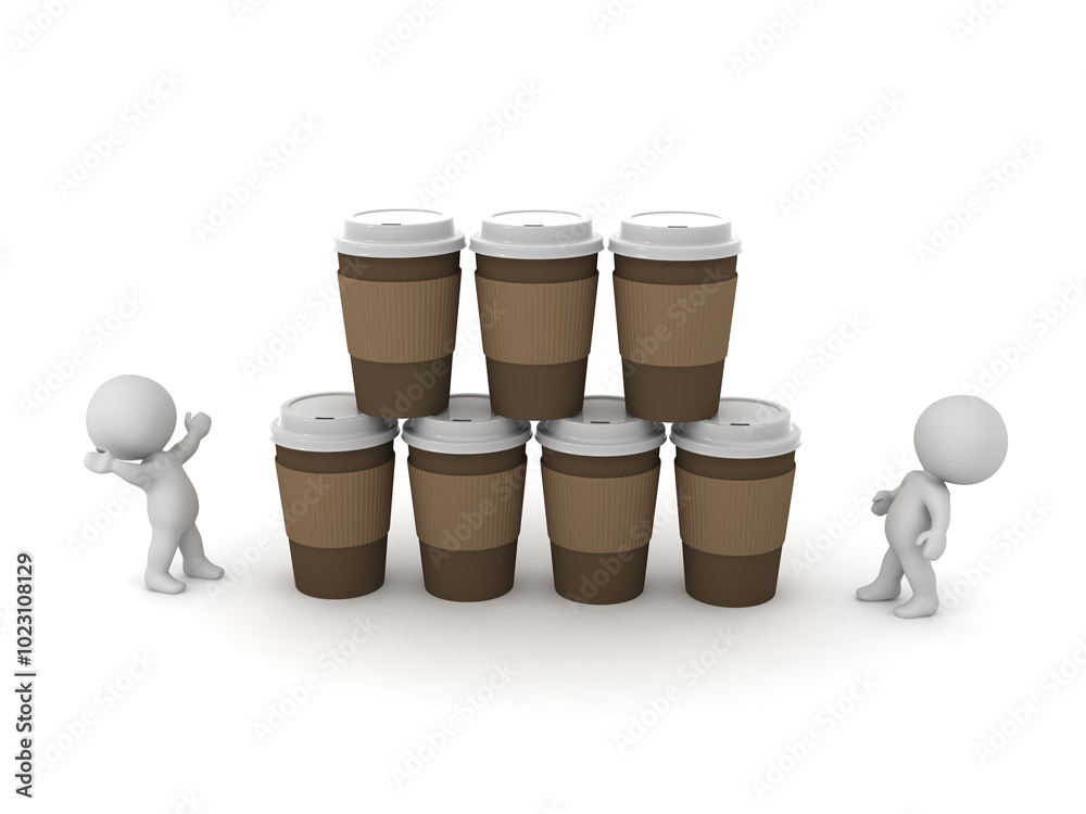 Фотография Happy 3D Characters with Coffee Cups