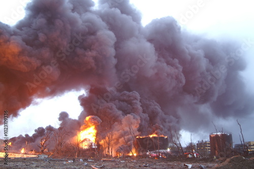 Buncefield oil storage facility explosion and fire 2005 disaster zone