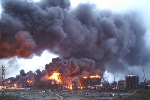 Buncefield oil storage facility explosion and fire 2005 disaster zone