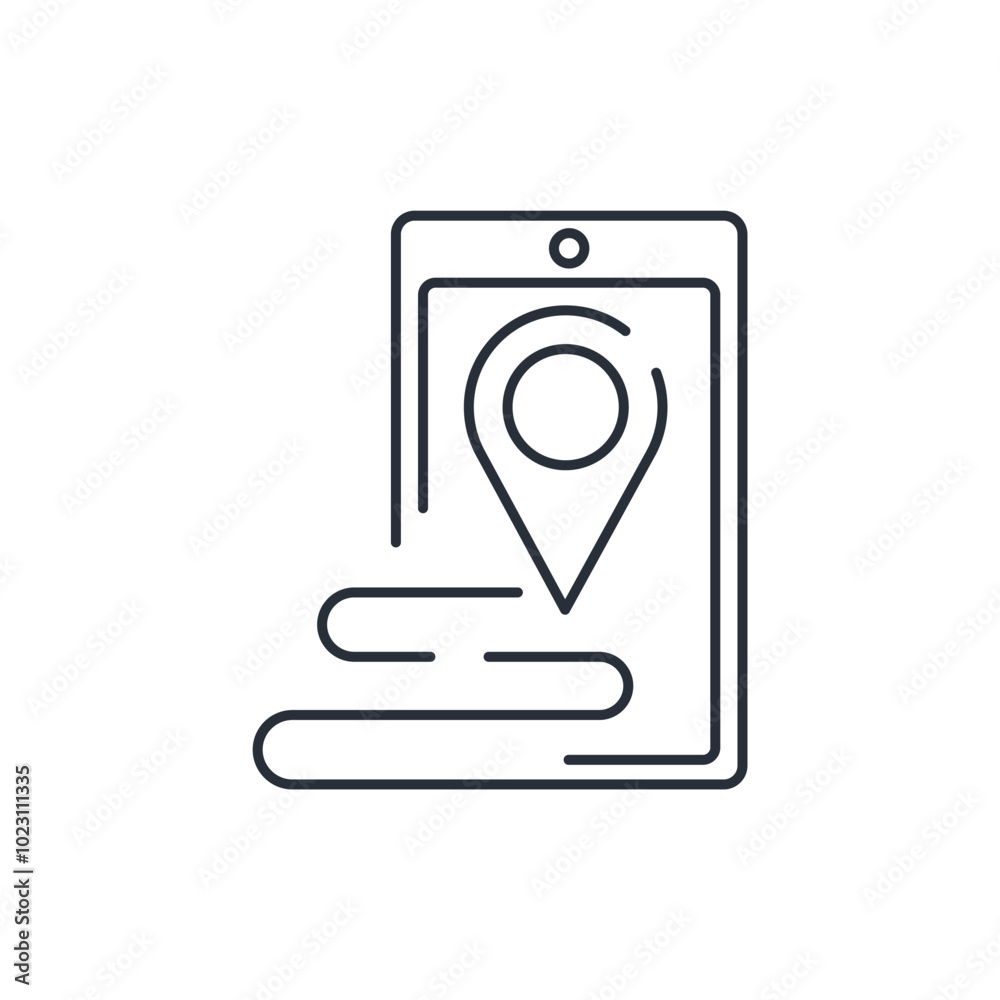 Phone with map. Get directions. Vector linear icon isolated on white background. Phone with map. Get directions. Vector linear icon isolated on white background.