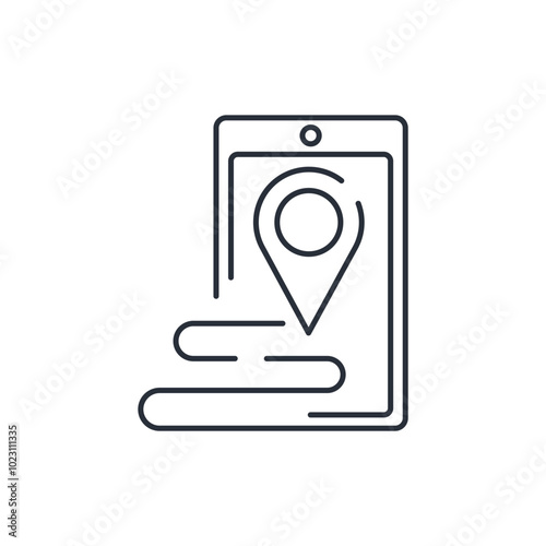 Phone with map. Get directions. Vector linear icon isolated on white background.