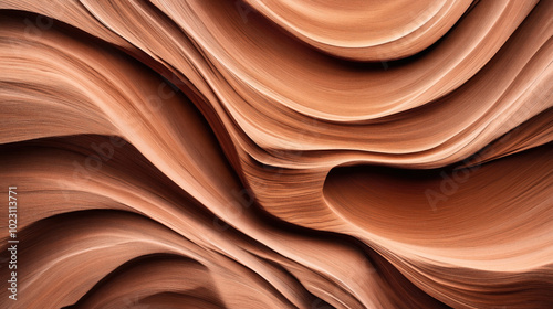 Abstract close-up image of smooth, flowing red rock formations displaying layered curves and textures, likely from a canyon or erosional landscape.