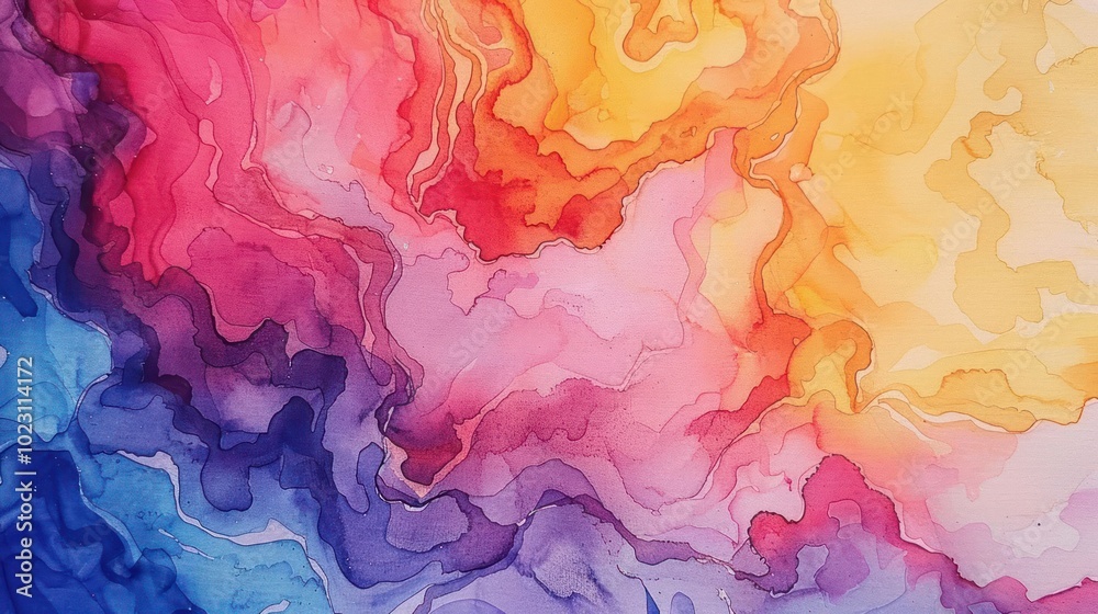 Fototapeta premium A vibrant abstract watercolor artwork blending warm and cool colors in fluid patterns.