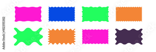 Rectangle squiggle shapes collection. Neon groovy boxes with wiggle edge. Vector illustration