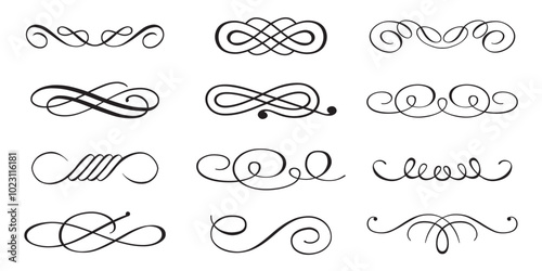Set of decorative divider elements. Border calligraphic collection.