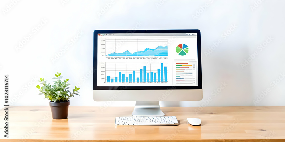 Flat Glossy Monitor Displaying Marketing Trends Dashboard in a Mid-Angle View � Tech Integration in Business Strategy Visualization Flat Glossy Monitor Displaying Marketing Trends Dashboard in a Mid-Angle View � Tech Integration in Business Strategy Visualization