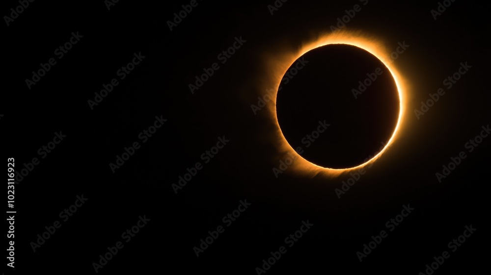 Total solar eclipse with glowing corona in dark sky Total solar eclipse with glowing corona in dark sky
