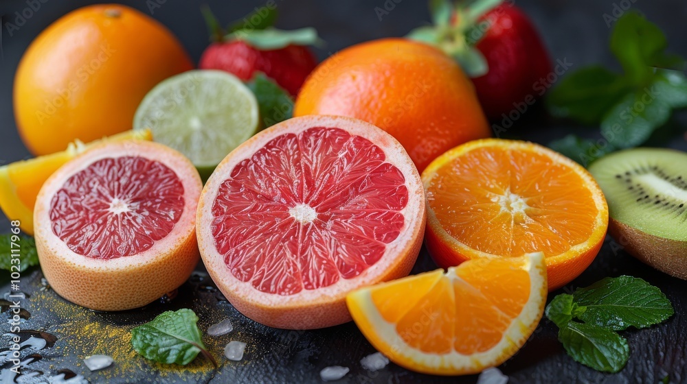 mix of citrus on a dark background mix of citrus on a dark background