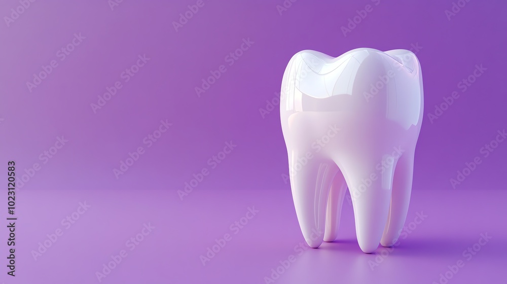 A single white tooth stands on a purple background. A single white tooth stands on a purple background.