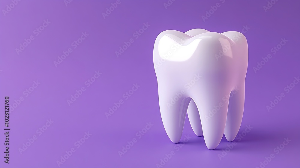 A single white tooth stands on a purple background. A single white tooth stands on a purple background.