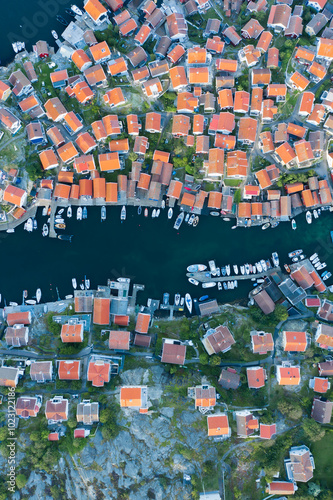 Aerial photo of typical Swedish west coast village with dense housing photo