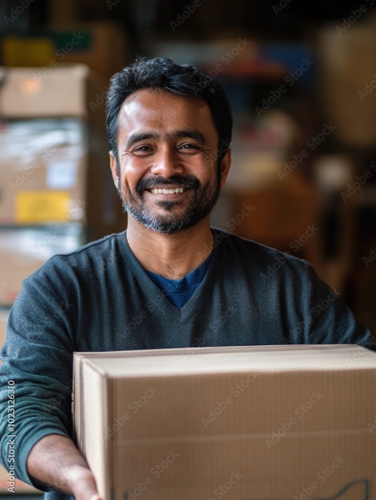 Happy Delivery Man in Warehouse Happy Delivery Man in Warehouse