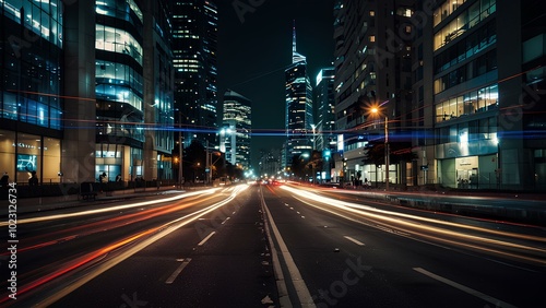 Abstract Light Trails of City Traffic: Long-Exposure Shot Capturing Vibrant Motion at Night