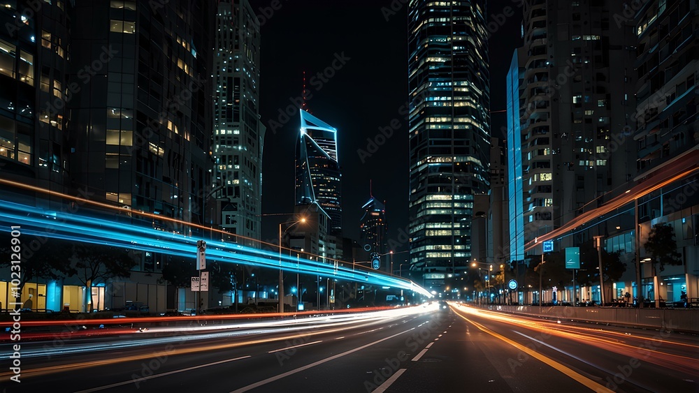 Abstract Light Trails of City Traffic: Long-Exposure Shot Capturing Vibrant Motion at Night Abstract Light Trails of City Traffic: Long-Exposure Shot Capturing Vibrant Motion at Night
