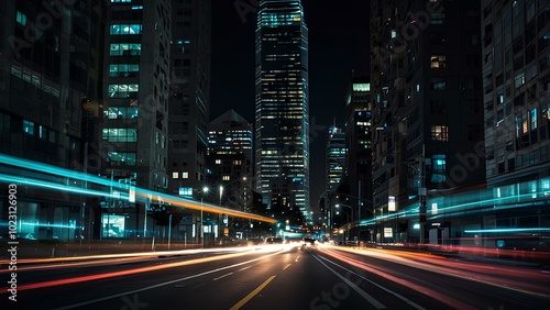 Abstract Light Trails of City Traffic: Long-Exposure Shot Capturing Vibrant Motion at Night