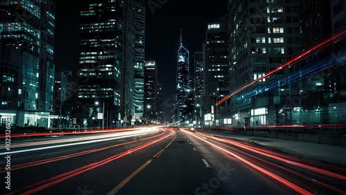 Abstract Light Trails of City Traffic: Long-Exposure Shot Capturing Vibrant Motion at Night