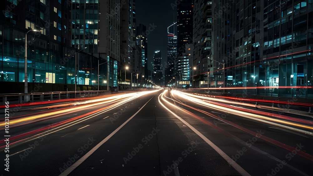 Abstract Light Trails of City Traffic: Long-Exposure Shot Capturing Vibrant Motion at Night Abstract Light Trails of City Traffic: Long-Exposure Shot Capturing Vibrant Motion at Night
