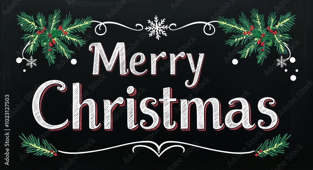 Fototapeta premium merry christmas text lettering on blackboard chalkboard background